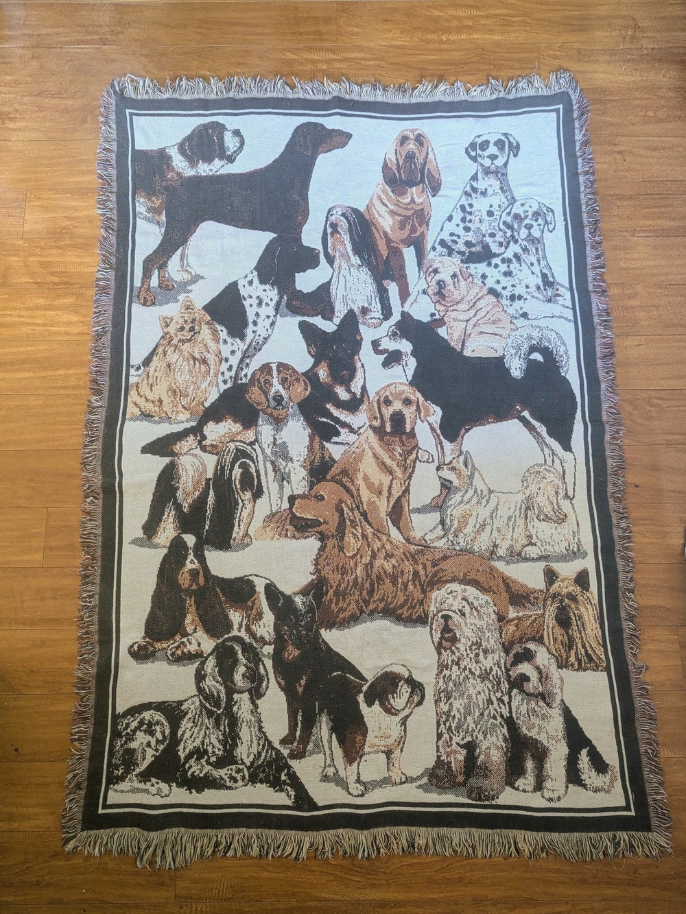 VTG Goodwin Weavers Dog Tapestry Throw Blanket Woven Cotton USA Rare Dog Decor
